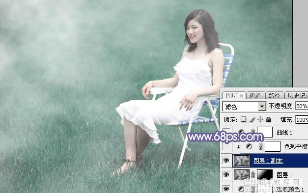 Photoshop调出唯美的淡蓝色草地美女图片7