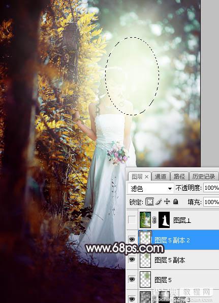 Photoshop将树林婚片打造甜美的逆光青红色18