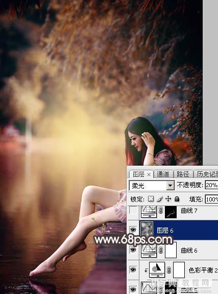 Photoshop将水边的美女增加暗调红褐色37