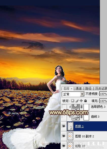 Photoshop为荷塘边的人物调出大气的晨曦暗黄色33