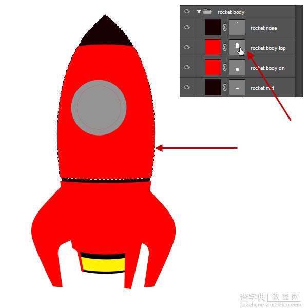 PS制作精致的红色卡通小火箭34