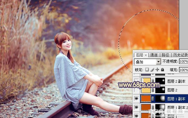 Photoshop为铁轨上的美女增加甜美的晨曦暖色27