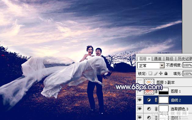 Photoshop将外景婚片打造梦幻大气的秋季暗蓝色27
