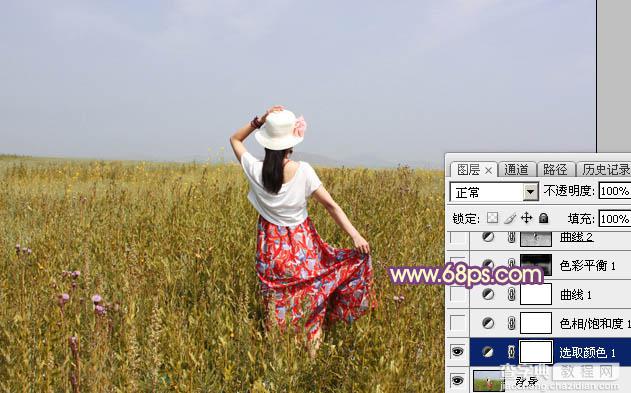 Photoshop为草丛中的美女加上秋季霞光色5
