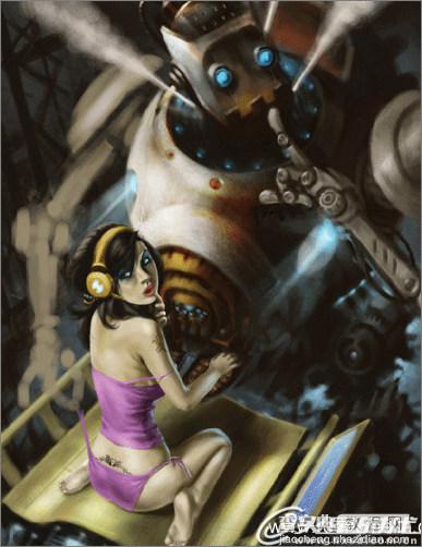 PS鼠标绘制淘气的机器人和女机械修理师15