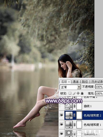 Photoshop打造柔美的中性冷色湖景美女图片教程13