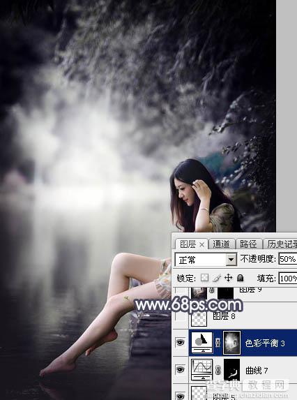Photoshop为湖边人物图片加上唯美的中性暗蓝色效果教程48
