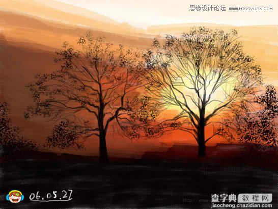 photoshop鼠绘出晨曦中的树林插画9