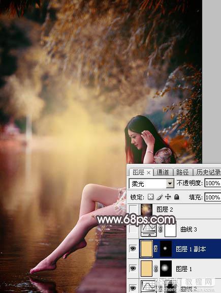 Photoshop将水边的美女增加暗调红褐色24