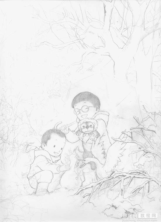 photoshop鼠绘精细的玩雪人的儿童插画5