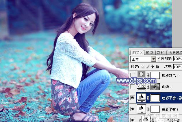 Photoshop将草地人物图片调制出唯美的淡调青蓝色29
