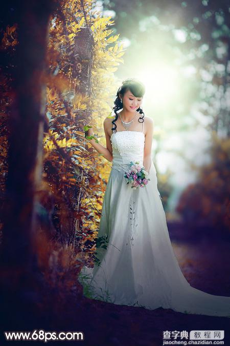 Photoshop将树林婚片打造甜美的逆光青红色2