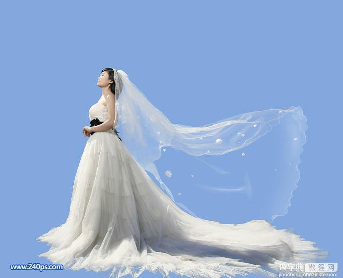 Photoshop保细节抠出杂乱的婚纱换背景2
