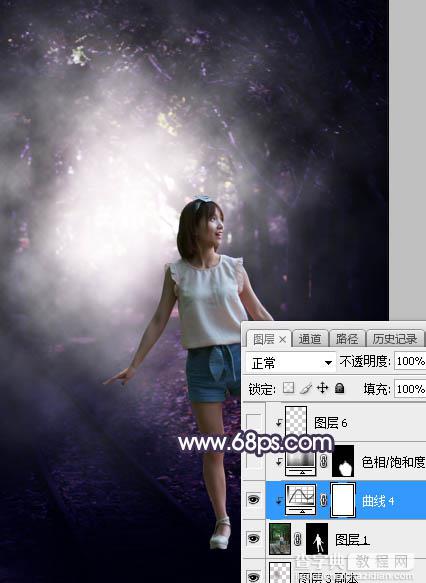 Photoshop将树林人物图片打造梦幻的暗紫色25