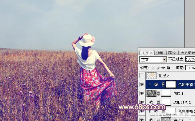 Photoshop为草丛中的美女加上秋季霞光色26