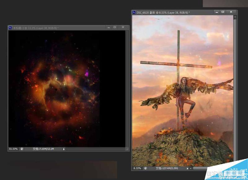 Photoshop给十字架上天使照片添加火焰燃烧的特效18