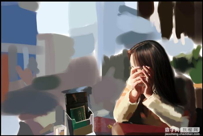 PS鼠绘在茶餐厅静静等待的美女14