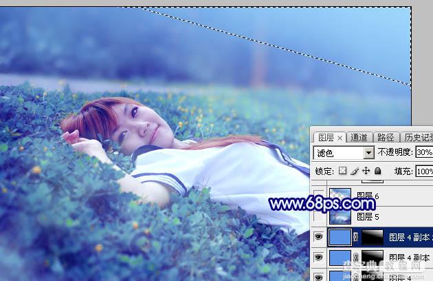 Photoshop打造梦幻甜美的青蓝色春季美女图片教程37