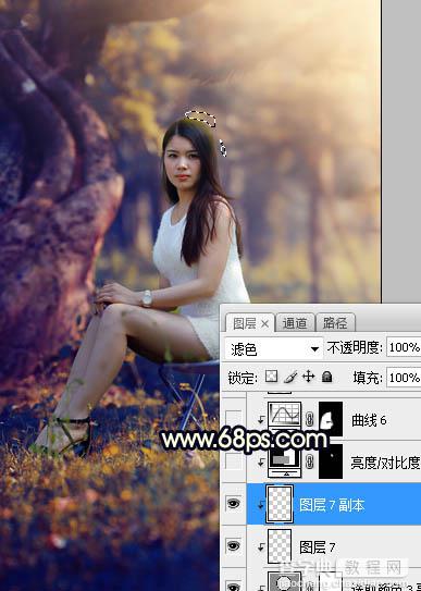 Photoshop调制出唯美的深秋暗黄色树林人物图片39