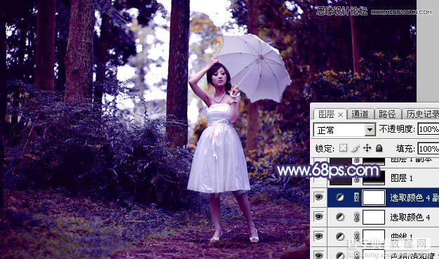 Photoshop调出梦幻紫色调的森林美女照片教程26