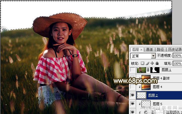 Photoshop调制出暗调晨曦阳色光原野草地上人物图片17