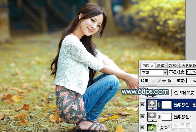 Photoshop将草地人物图片调制出柔和甜美的淡调青红色7