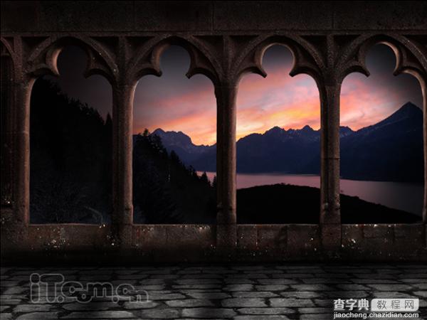 Photoshop下合成城堡外的日落景色28