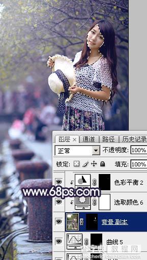 Photoshop调制出唯美的秋季淡蓝色水岸人物图片50