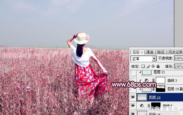 Photoshop将草丛人物图片打造魔幻的粉调红绿色效果27