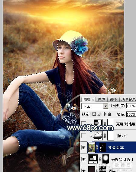 Photoshop调制出柔和的晨曦霞光草丛人物图片41