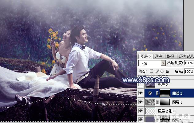Photoshop将田园中的婚片增加唯美梦幻深蓝色23