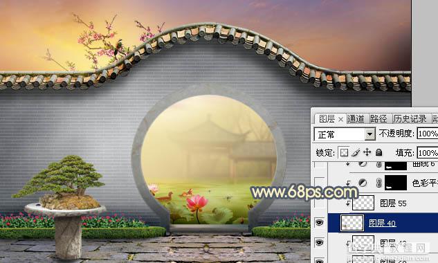 Photoshop合成唯美的江南古典园林拱门美景教程50