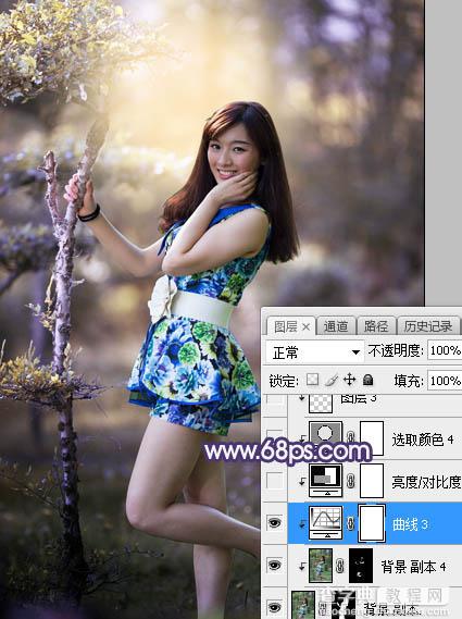 Photoshop将树林人物图片打造唯美的秋季蓝黄色19