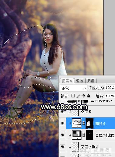 Photoshop调制出唯美的深秋暗黄色树林人物图片41