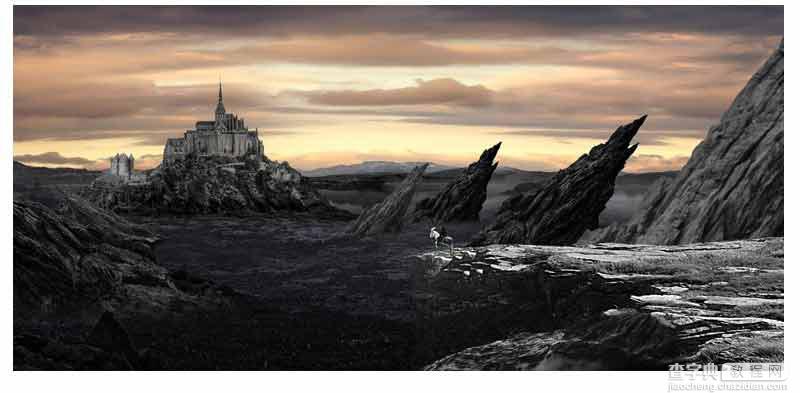Photoshop合成骑士站在山间瞭望城堡的场景16