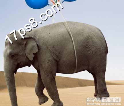 photoshop合成制作使用彩色气球空运大象场景9