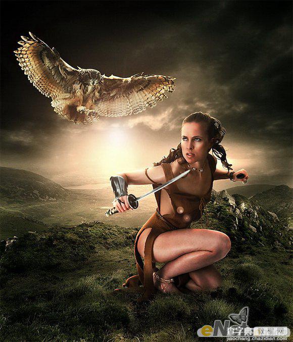 photoshop合成打造出草地上部落美女战士效果教程1