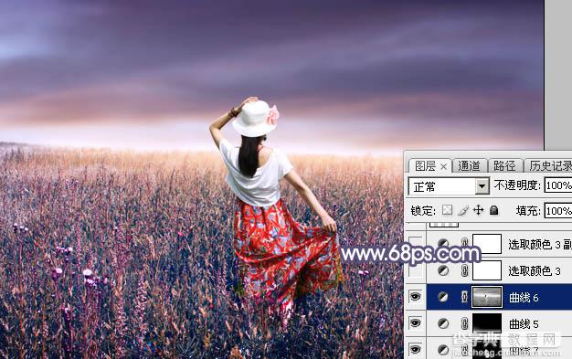 Photoshop将草原人物图片调制出唯美的暗调红蓝色54