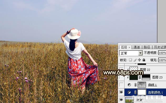 Photosho调制出大气的黄褐色霞光草原人物图片7