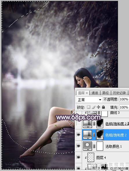 Photoshop调制出梦幻中性蓝紫色夏季水边人物图片36