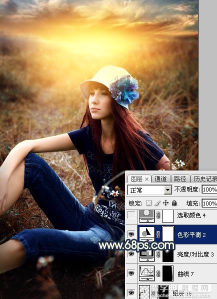 Photoshop调制出柔和的晨曦霞光草丛人物图片45