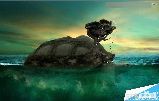 Photoshop合成海洋巨龟驮着岛在水上漂浮的效果图49