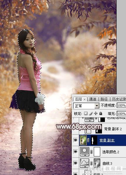 Photoshop将树林人物图片打造出唯美的秋季红褐色25