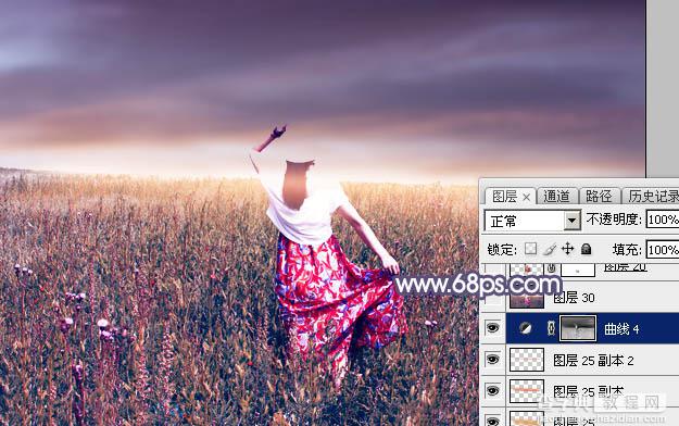 Photoshop将草原人物图片调制出唯美的暗调红蓝色45