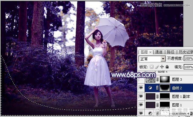 Photoshop调出梦幻紫色调的森林美女照片教程29