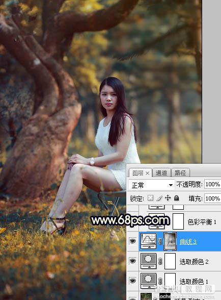 Photoshop调制出唯美的深秋暗黄色树林人物图片15