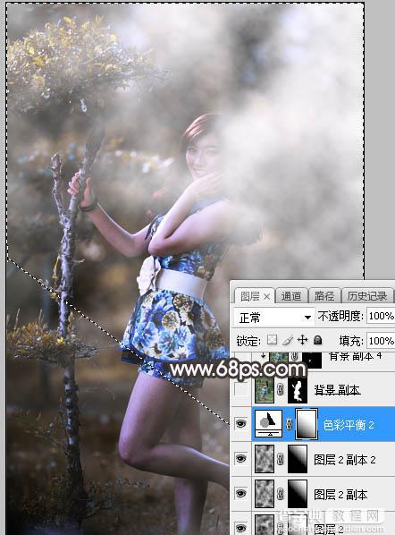 Photoshop将树林人物图片打造梦幻的红褐色24