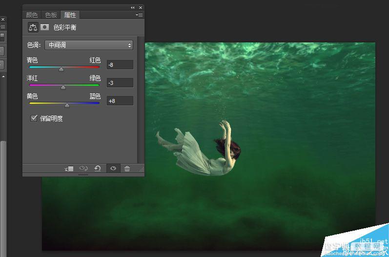 Photoshop合成美女在水底中漂浮的唯美效果图18