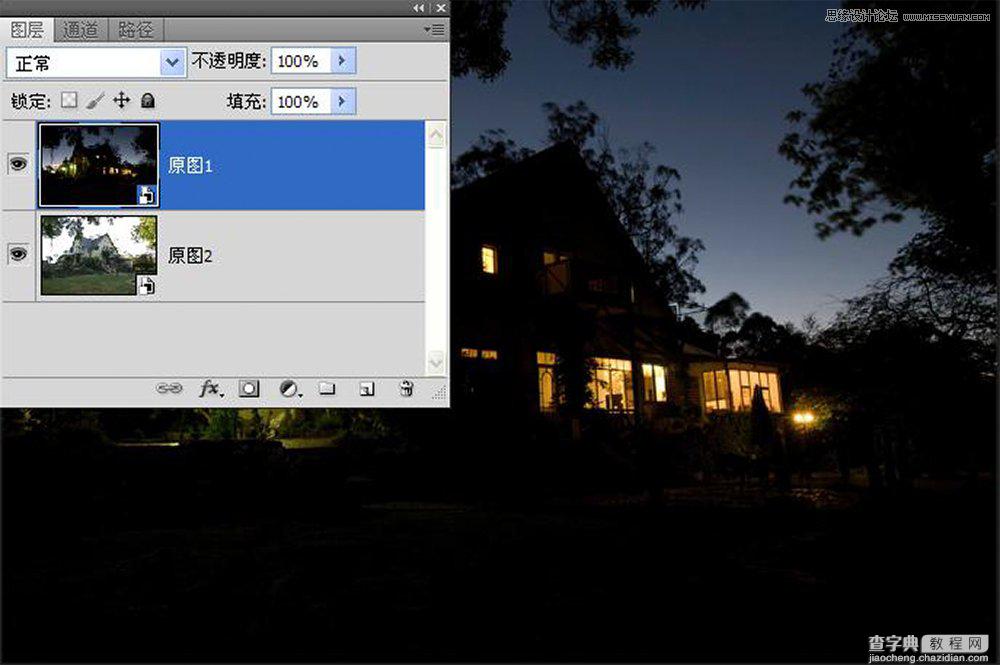 Photoshop巧用两张素材合成逼真的别墅夜景效果8
