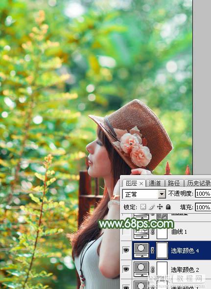 Photoshop将树林人物图片打造出甜美的青红色早秋色14